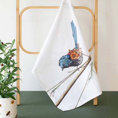 Organic Cotton Tea Towel – Variegated Fairy-wren