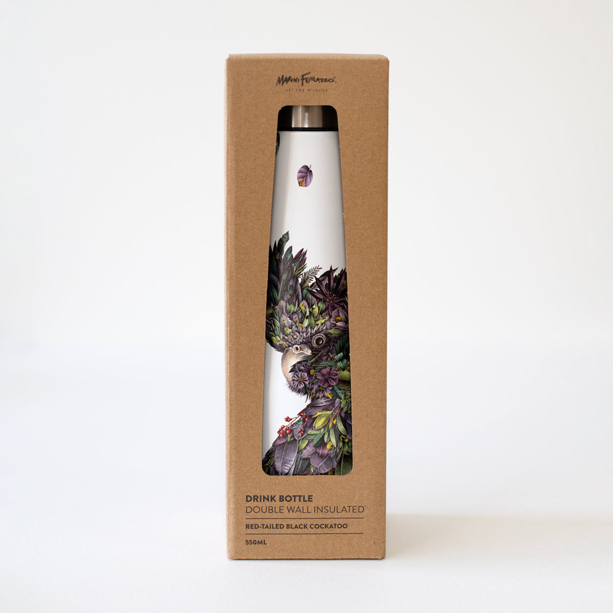 Double Wall Insulated Drink Bottle 550ml – Red-tailed Black Cockatoo