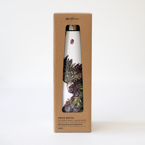 Double Wall Insulated Drink Bottle 550ml – Red-tailed Black Cockatoo