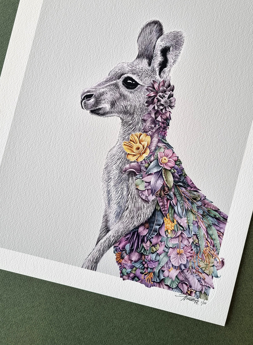 Grey Kangaroo Portrait – Limited Edition Print