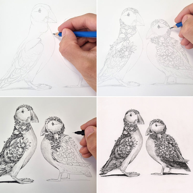 Puffin Couple (B&W) – Special Edition Print