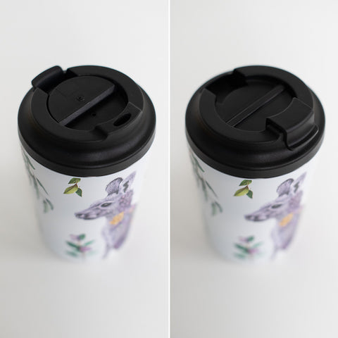 Double Wall Insulated Travel Cup – Grey Kangaroo Portrait