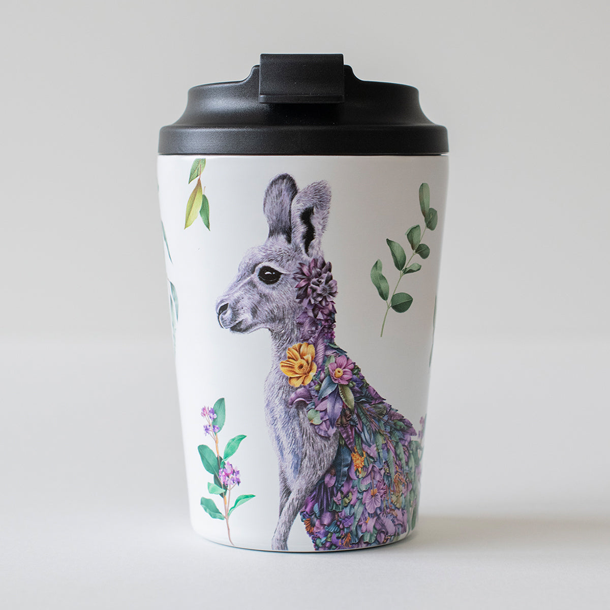 Double Wall Insulated Travel Cup – Grey Kangaroo Portrait