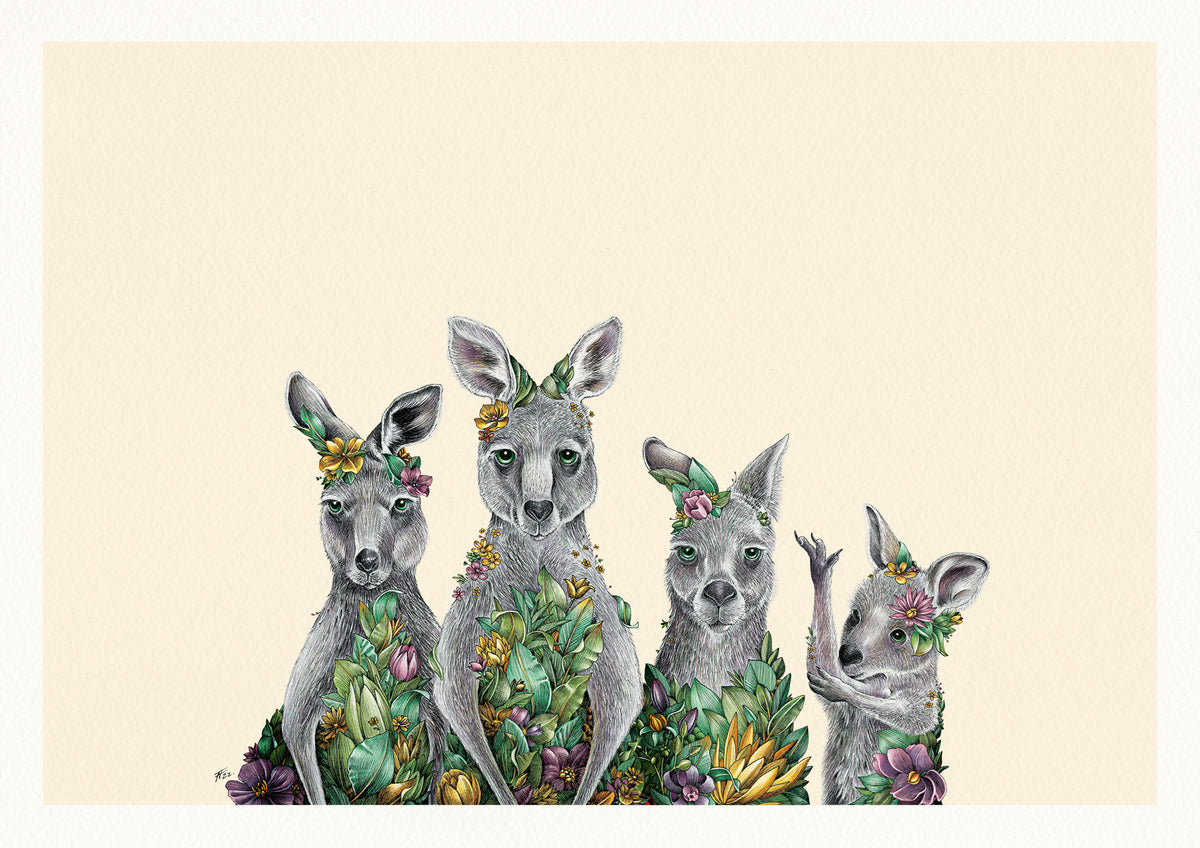 Kangaroo Family - Giclée Print